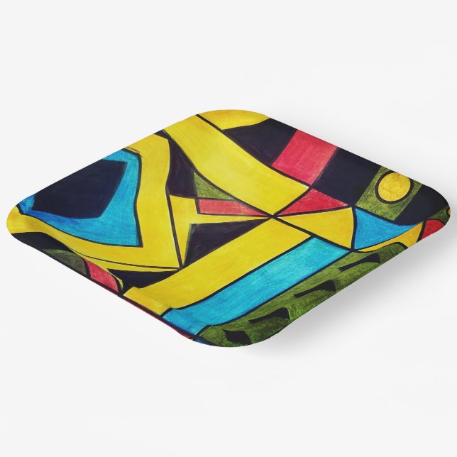 Abstract of African Colours in Triangles & Squares Paper Plate (Angled)