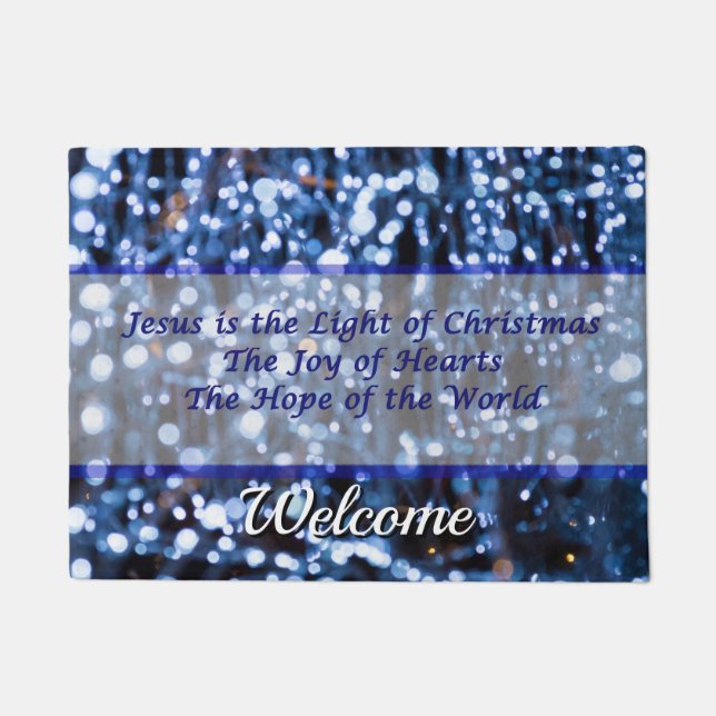 Abstract Of Blue Lights Text Welcome Doormat (Front)
