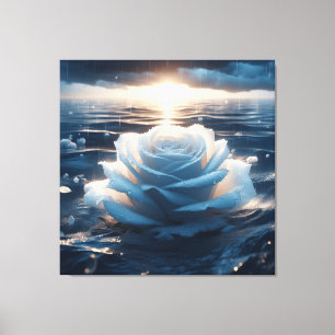 Abstract of ocean blue and white rose canvas art
