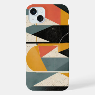 Abstract of various shapes in grey and orange iPhone 15 plus case