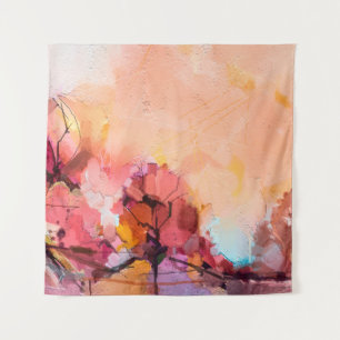 Abstract oil painting landscape. Colourful blue pu Tapestry