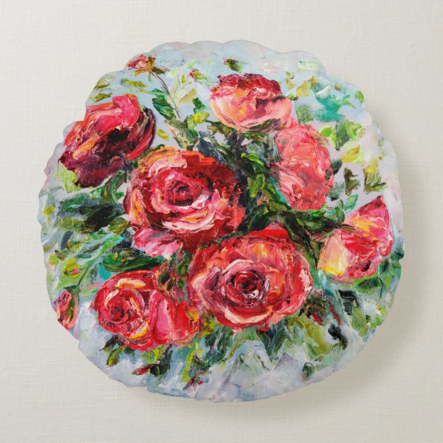  abstract oil painting of beautiful fresh bouquet  round cushion (Front)