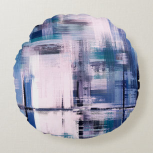 Abstract oil painting on canvas, hand drawn artwor round cushion