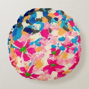 abstract oil painting on canvas. Multi coloured w Round Cushion