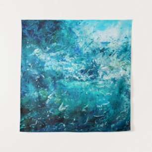 abstract oil painting showing waves in ocean or s tapestry