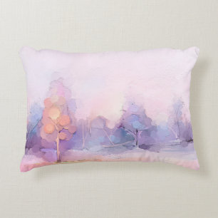 Abstract oil painting winter forest landscape. Sem Decorative Cushion