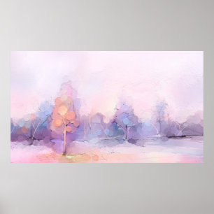 Abstract oil painting winter forest landscape. Sem Poster