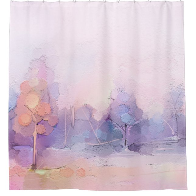 Abstract oil painting winter forest landscape. Sem Shower Curtain (Front)