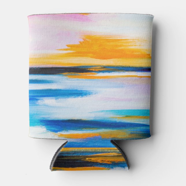 Abstract oil texture, sunset sea painting. can cooler (Front)