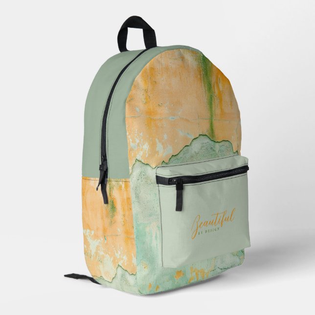 Abstract Old Painted Wall Pattern Green Orange Printed Backpack (Back Corner Left)