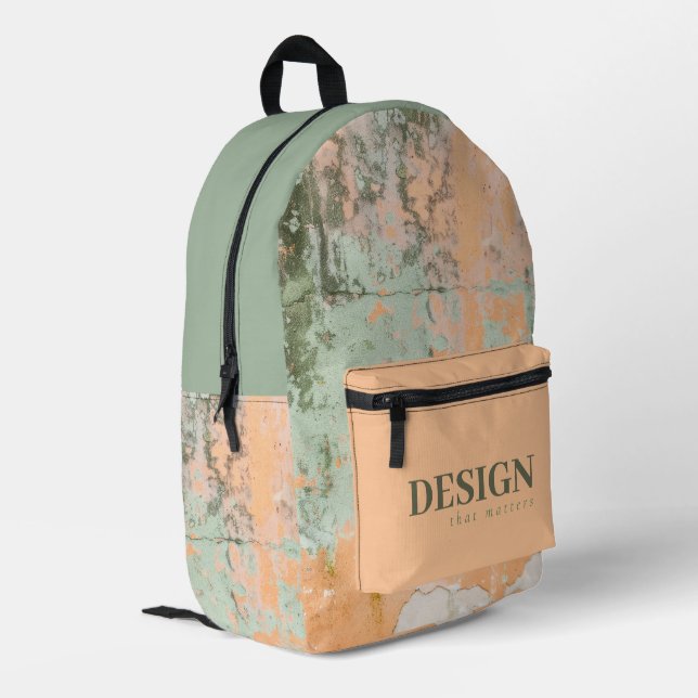 Abstract Old Painted Wall Pattern Green Pink Orang Printed Backpack (Back Corner Left)