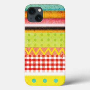Abstract Old styled Gingham Zigzag striped Polka iPhone 13 Case