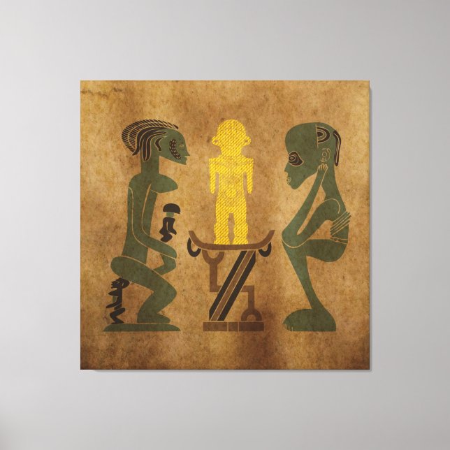 Abstract old vintage African Tribal scene rock art Canvas Print (Front)