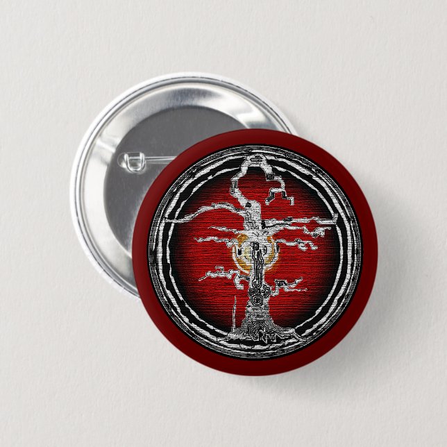 Abstract Old Withered Tree Red B 6 Cm Round Badge (Front & Back)