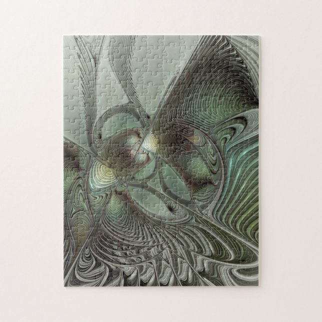 Abstract Olive Green Grey Fractal Art Fantasy Jigsaw Puzzle (Vertical)