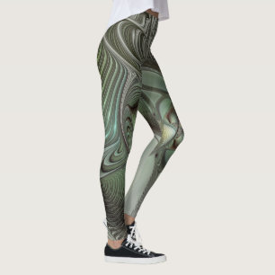 Abstract Olive Green Grey Fractal Art Fantasy Leggings