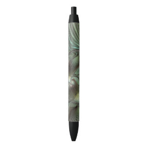 Abstract Olive Sage Green Gray Fractal Art Fantasy Black Ink Pen