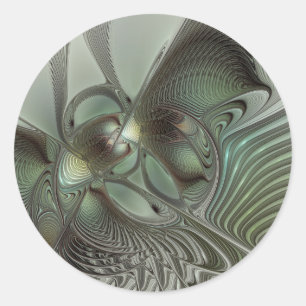 Abstract Olive Sage Green Gray Fractal Art Fantasy Classic Round Sticker