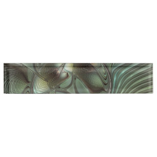 Abstract Olive Sage Green Gray Fractal Art Fantasy Nameplate