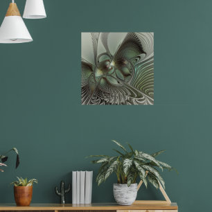 Abstract Olive Sage Green Gray Fractal Art Fantasy Poster
