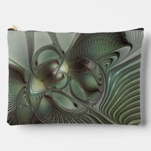Abstract Olive Sage Green Grey Fractal Art Fantasy Accessory Pouch