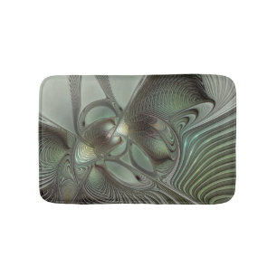 Abstract Olive Sage Green Grey Fractal Art Fantasy Bath Mat