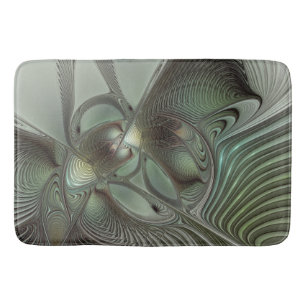 Abstract Olive Sage Green Grey Fractal Art Fantasy Bath Mat