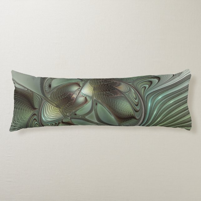 Abstract Olive Sage Green Grey Fractal Art Fantasy Body Cushion (Front)