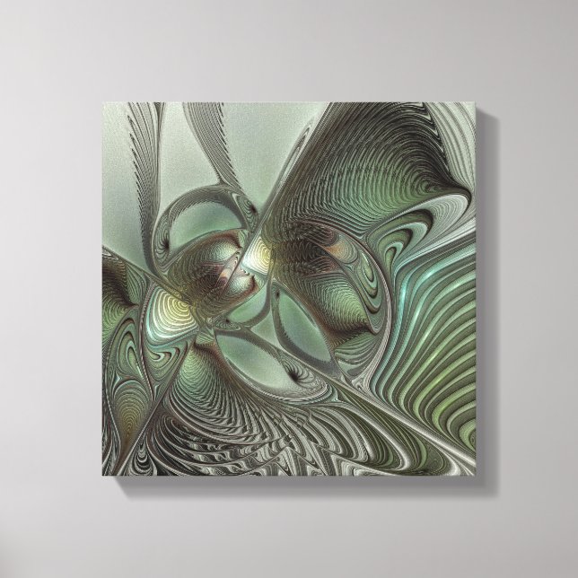 Abstract Olive Sage Green Grey Fractal Art Fantasy Canvas Print (Front)