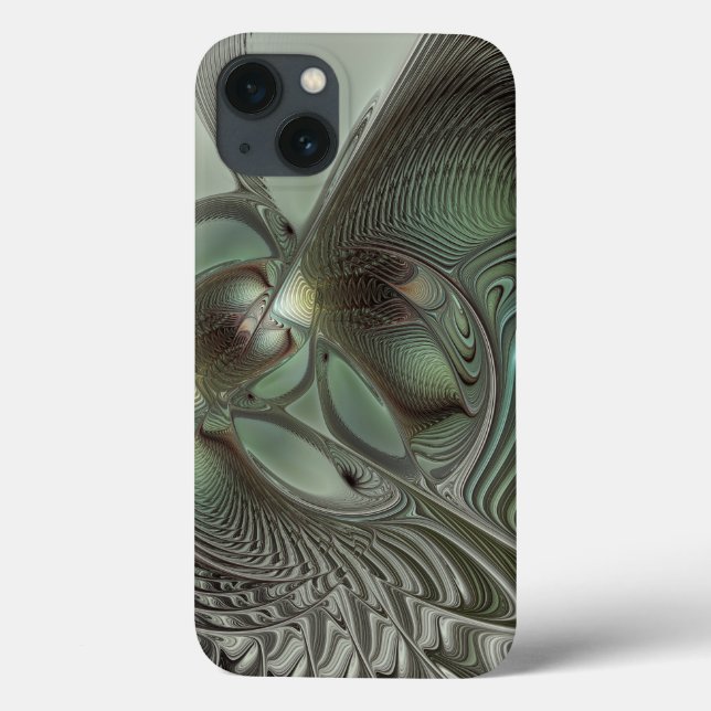Abstract Olive Sage Green Grey Fractal Art Fantasy Case-Mate iPhone Case (Back)