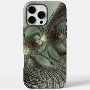 Abstract Olive Sage Green Grey Fractal Art Fantasy iPhone 16 Pro Max Case