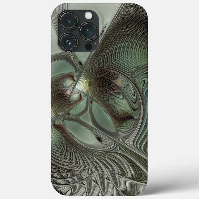 Abstract Olive Sage Green Grey Fractal Art Fantasy Case-Mate iPhone Case (Back)