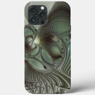 Abstract Olive Sage Green Grey Fractal Art Fantasy iPhone 13 Pro Max Case