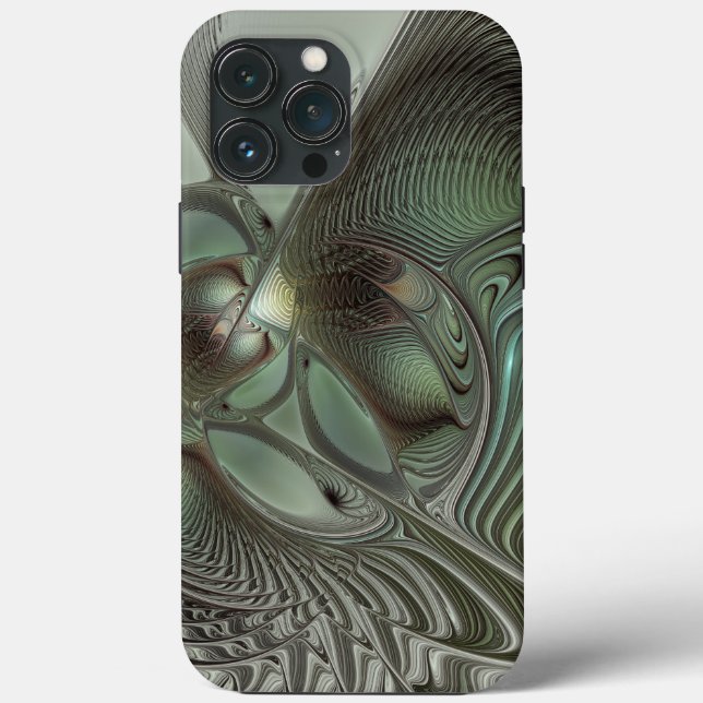 Abstract Olive Sage Green Grey Fractal Art Fantasy Case-Mate iPhone Case (Back)