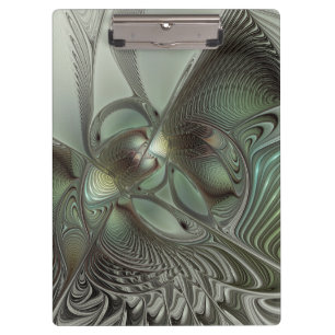 Abstract Olive Sage Green Grey Fractal Art Fantasy Clipboard