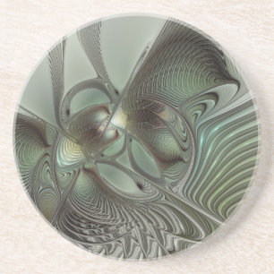Abstract Olive Sage Green Grey Fractal Art Fantasy Coaster