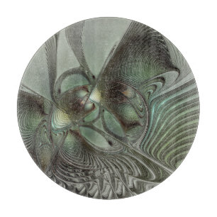 Abstract Olive Sage Green Grey Fractal Art Fantasy Cutting Board