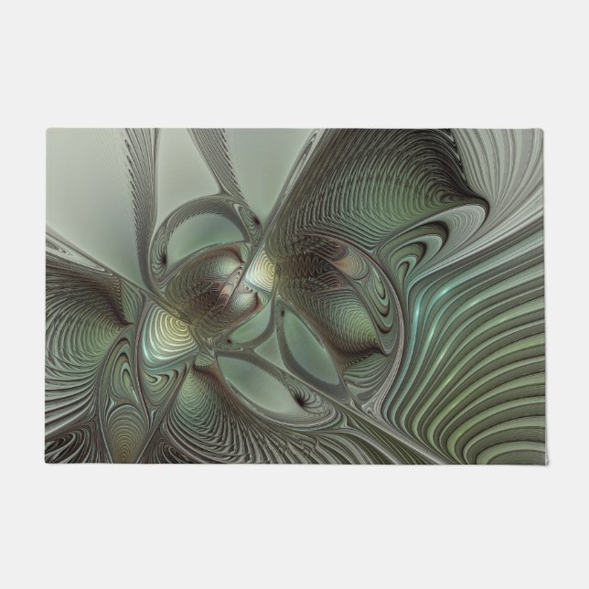 Abstract Olive Sage Green Grey Fractal Art Fantasy Doormat (Front)