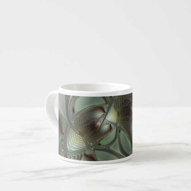 Abstract Olive Sage Green Grey Fractal Art Fantasy Espresso Cup (Front Left)