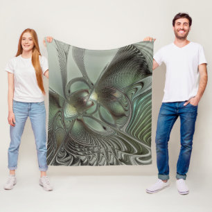 Abstract Olive Sage Green Grey Fractal Art Fantasy Fleece Blanket