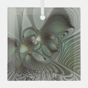 Abstract Olive Sage Green Grey Fractal Art Fantasy Glass Tree Decoration