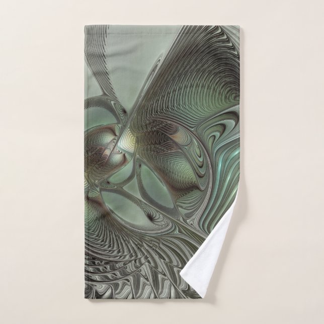 Abstract Olive Sage Green Grey Fractal Art Fantasy Hand Towel (Hand Towel)