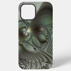 Abstract Olive Sage Green Grey Fractal Art Fantasy iPhone 12 Pro Max Case