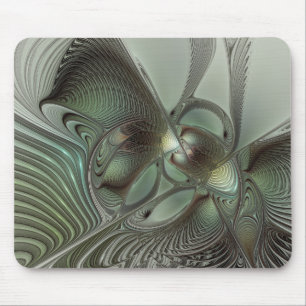 Abstract Olive Sage Green Grey Fractal Art Fantasy Mouse Mat