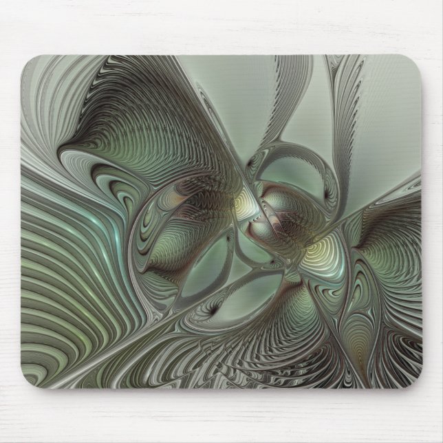 Abstract Olive Sage Green Grey Fractal Art Fantasy Mouse Mat (Front)