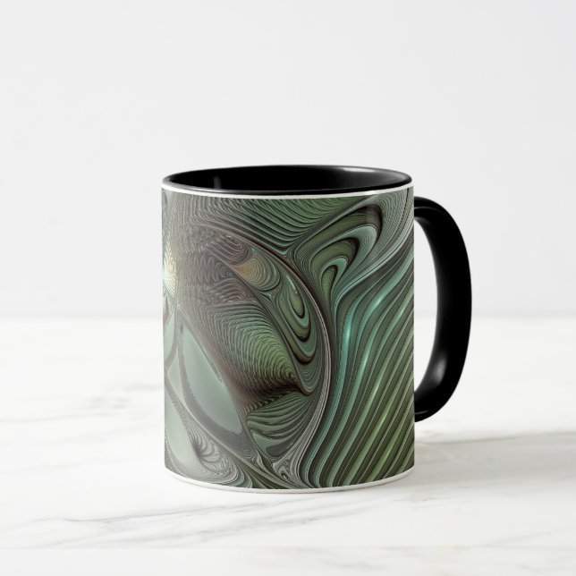 Abstract Olive Sage Green Grey Fractal Art Fantasy Mug (Front Right)