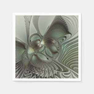 Abstract Olive Sage Green Grey Fractal Art Fantasy Napkin