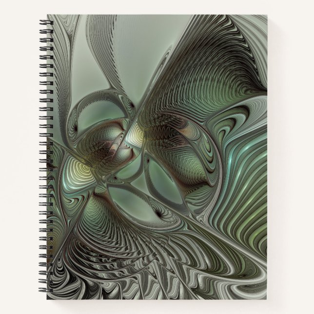 Abstract Olive Sage Green Grey Fractal Art Fantasy Notebook (Front)