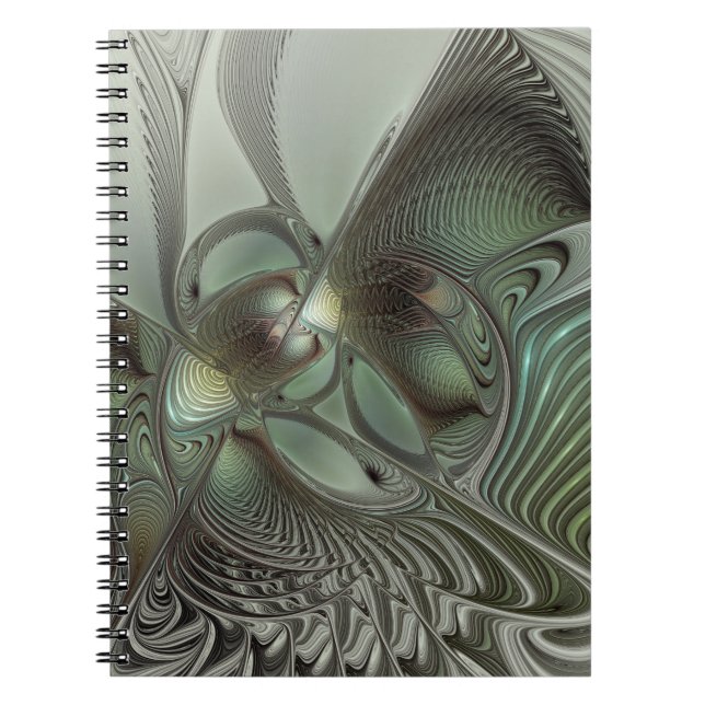 Abstract Olive Sage Green Grey Fractal Art Fantasy Notebook (Front)