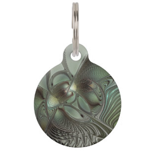 Abstract Olive Sage Green Grey Fractal Art Fantasy Pet Tag